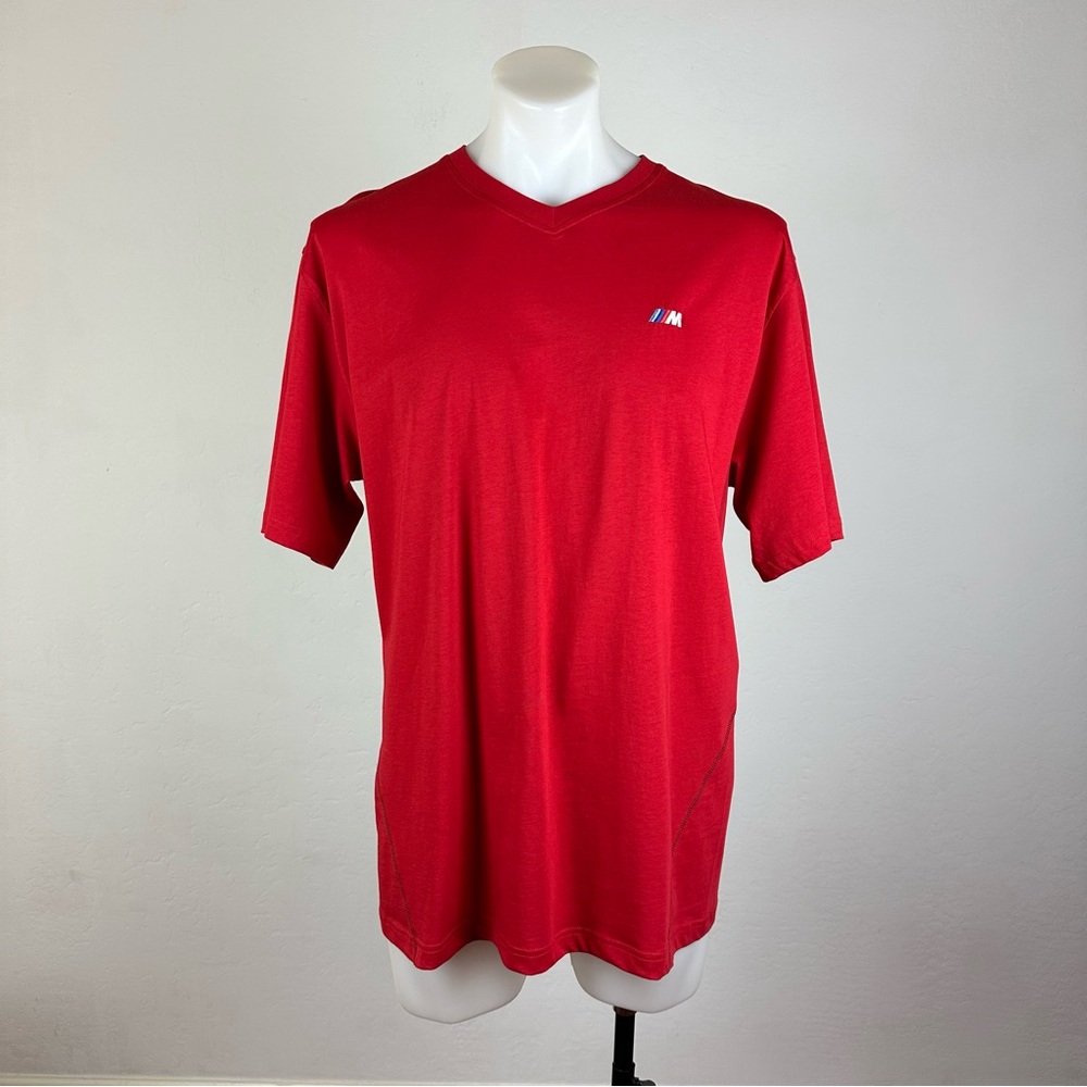 BMW Soft Red V-Neck Men's Shirt w/ Chest Logo